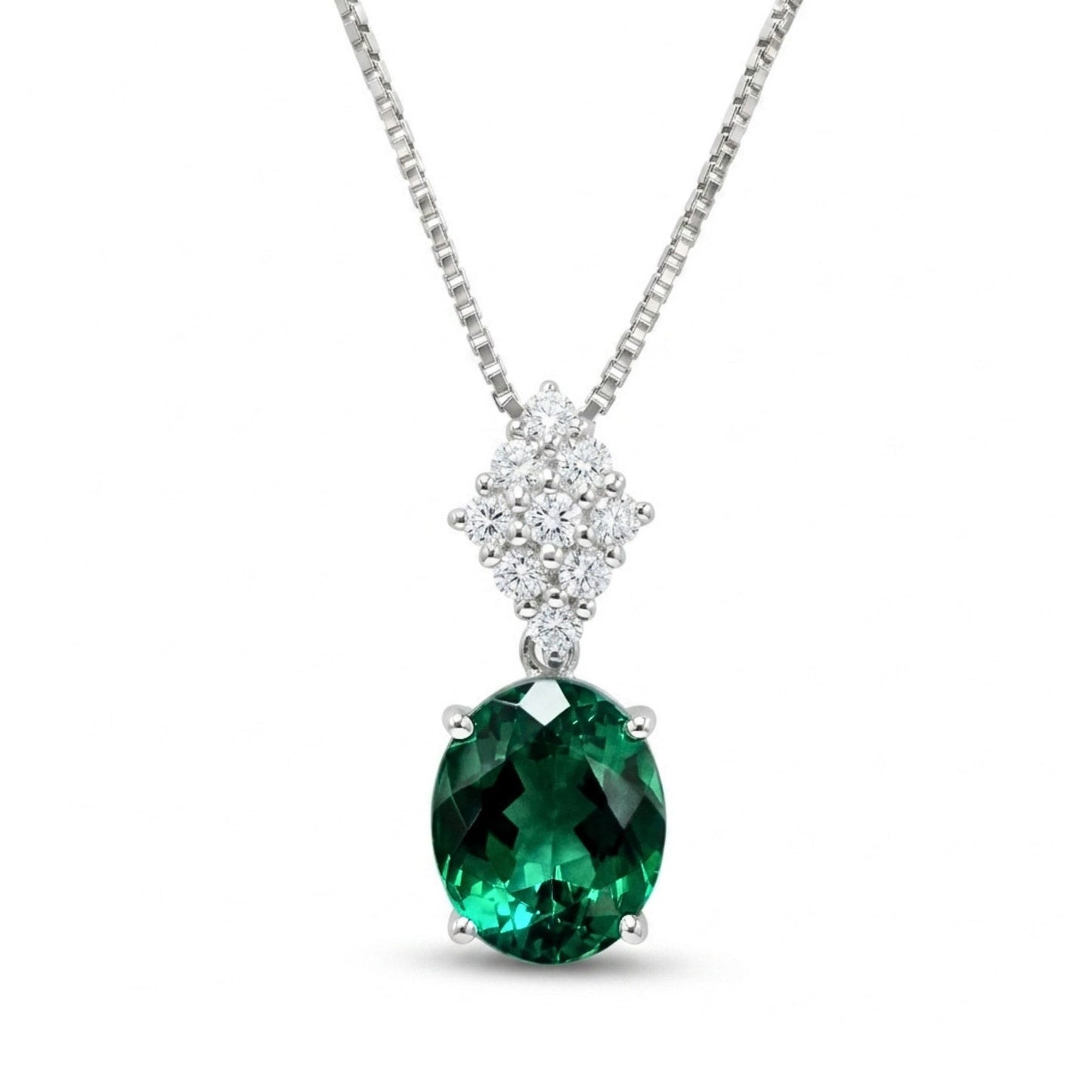 Platinum & 18K 2.10ct Oval Green Tourmaline 0.16cttw White Diamonds Necklace