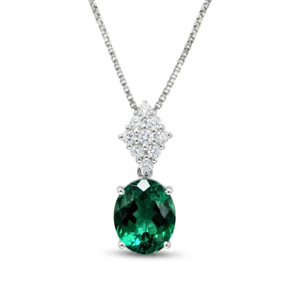 Platinum & 18K 2.10ct Oval Green Tourmaline 0.16cttw White Diamonds Necklace