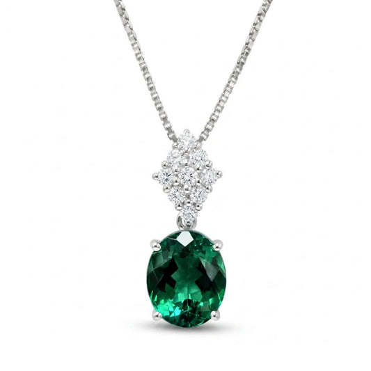 Platinum & 18K 2.10ct Oval Green Tourmaline 0.16cttw White Diamonds Necklace