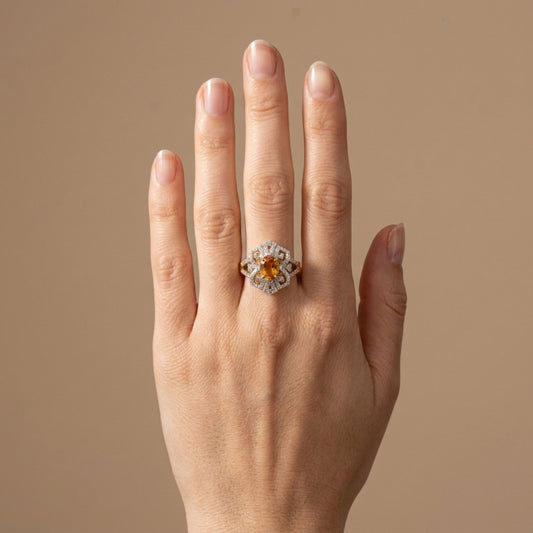 14K 1.60ct Oval Mandarin Garnet 0.58cttw VS White Diamonds Ring