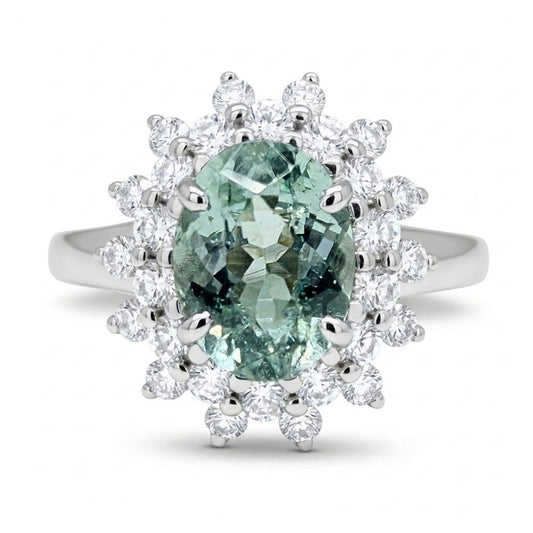 14K 1.40ct Oval Brazilian New Find Tourmaline 0.58cttw VS White Diamonds Ring