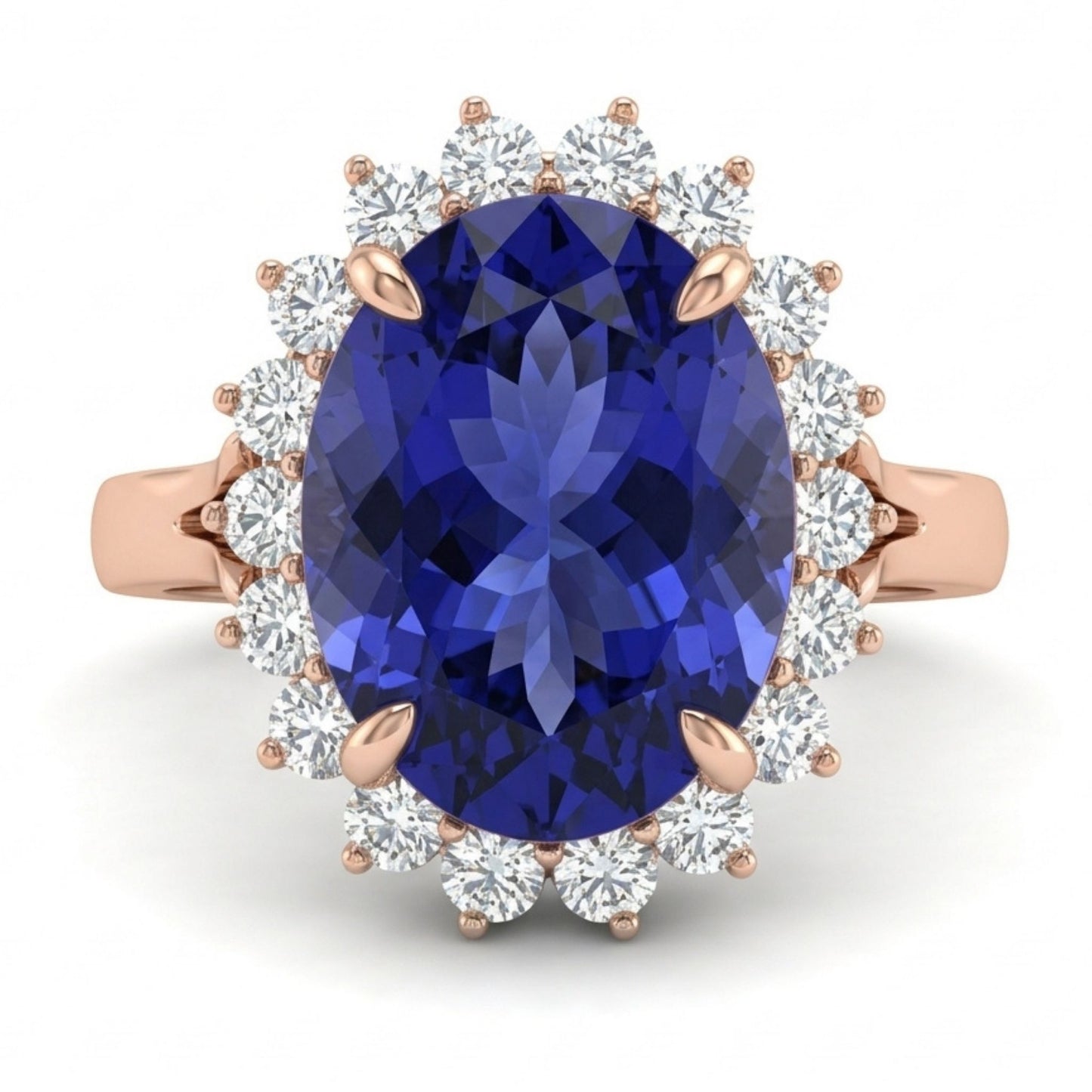 14K 6.24ct Oval Blue Wing Tanzanite 0.72cttw VS White Diamonds Ring