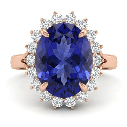 14K 6.24ct Oval Blue Wing Tanzanite 0.72cttw VS White Diamonds Ring