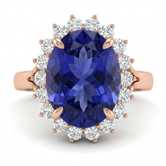 14K 6.24ct Oval Blue Wing Tanzanite 0.72cttw VS White Diamonds Ring