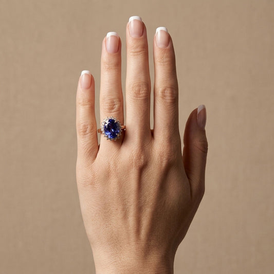 14K 6.24ct Oval Blue Wing Tanzanite 0.72cttw VS White Diamonds Ring