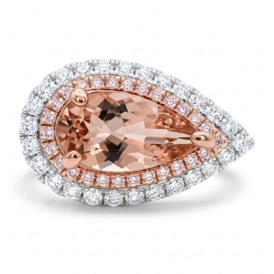 14K 2.53ct Pear Shape Orange Congo Tourmaline 0.98cttw Pink & White Diamonds Ring