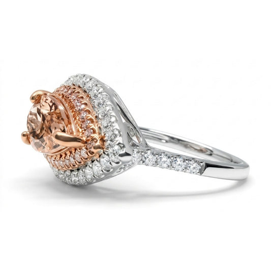 14K 2.53ct Pear Shape Orange Congo Tourmaline 0.98cttw Pink & White Diamonds Ring