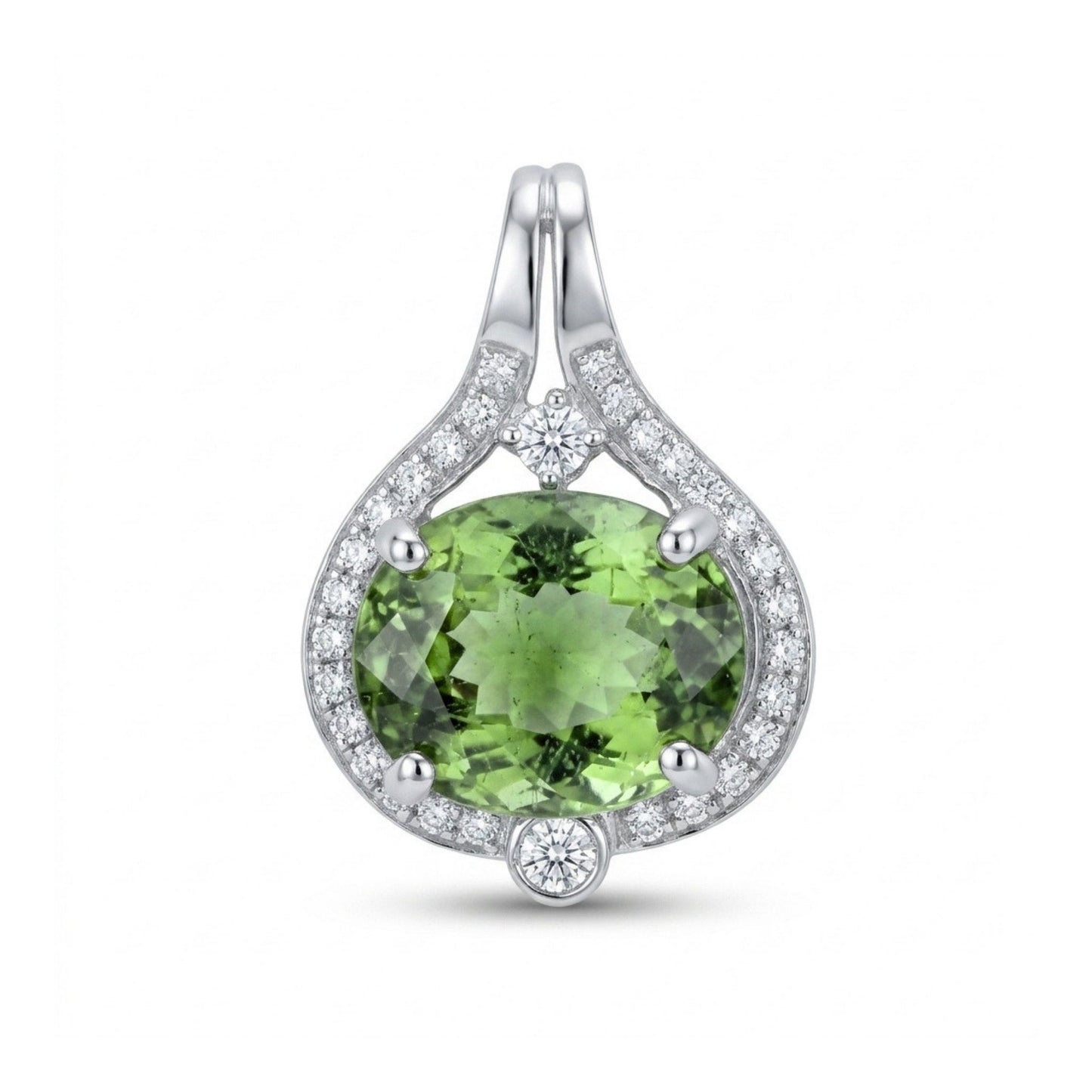 14K 2.48ct Oval Green Paraiba 0.15cttw VS White Diamonds Pendant