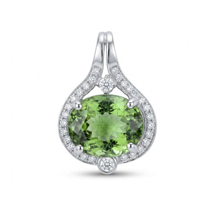 14K 2.48ct Oval Green Paraiba 0.15cttw VS White Diamonds Pendant