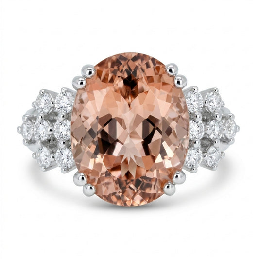 14K 4.80ct Oval Orange Congo Tourmaline 0.42cttw VS White Diamonds Ring