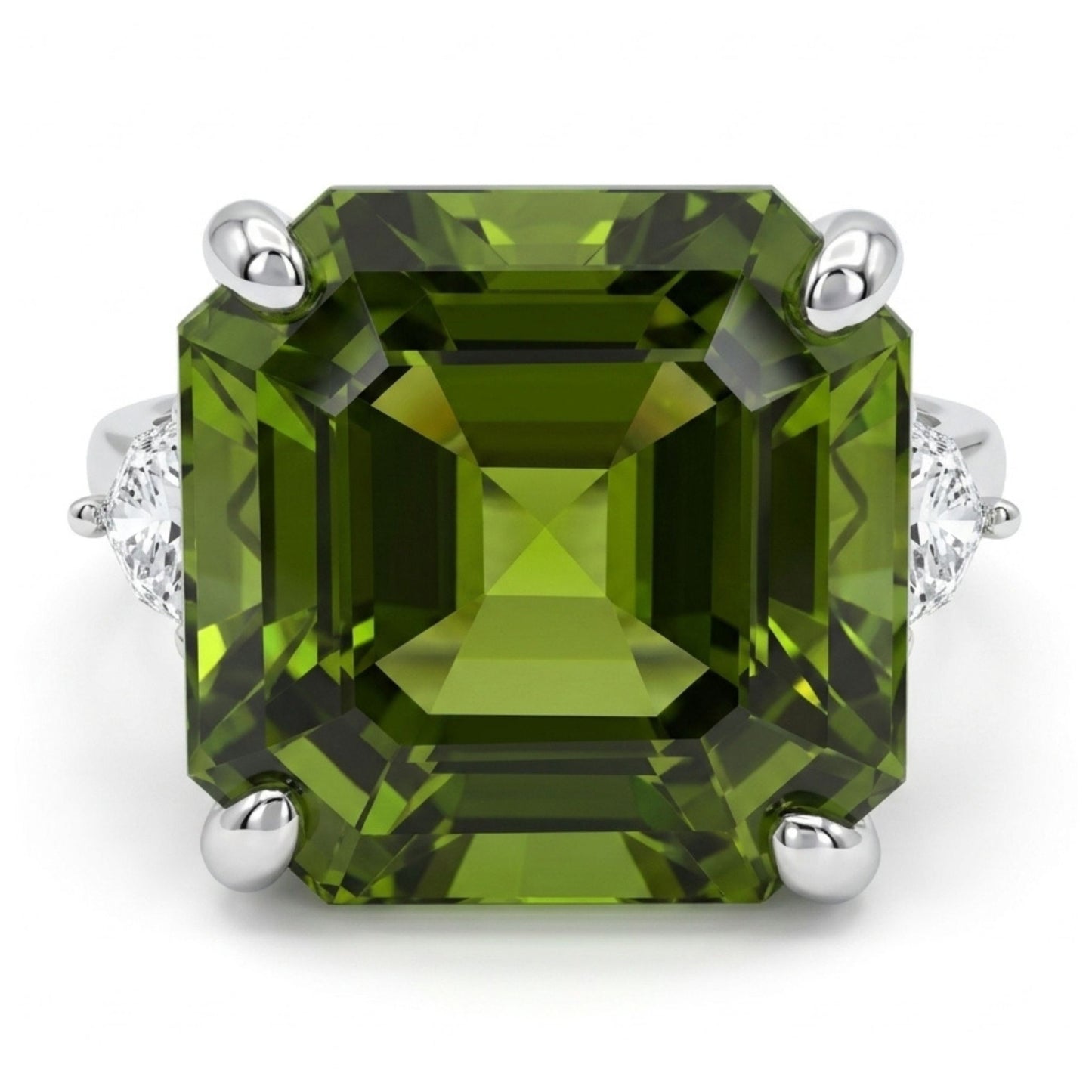 14K 13.38ct Asscher Cut Apple Green Tourmaline 0.23cttw Fancy Cut White Diamond Ring