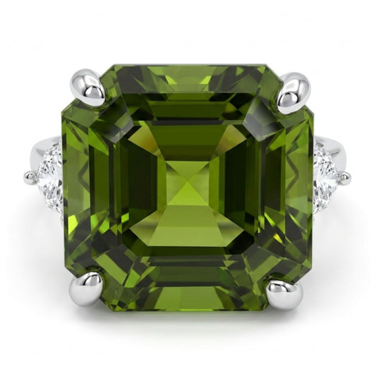 14K 13.38ct Asscher Cut Apple Green Tourmaline 0.23cttw Fancy Cut White Diamond Ring