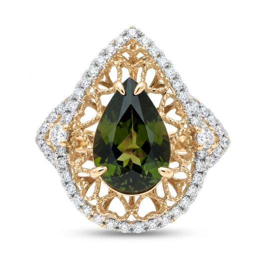 14K 2.77ct Pear Shape Color Change Sphene 0.46cttw VS White Diamonds Ring