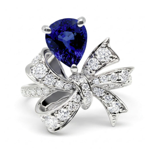 14K 1.66ct Pear Shape Blue Sapphire 0.61cttw VS White Diamonds Ring