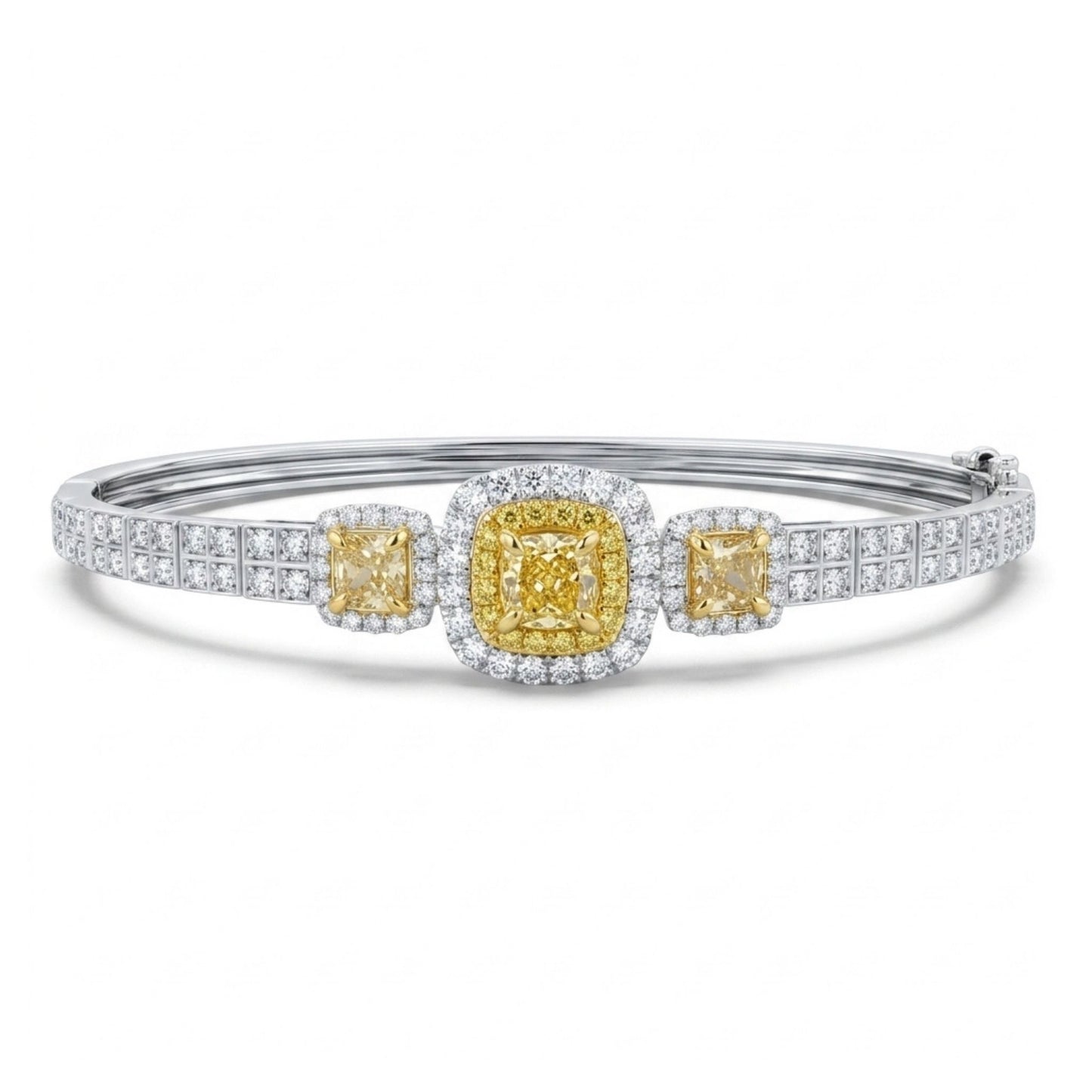 14K 2.00cttw Cushion VS Yellow Diamond 1.15cttw Yellow & White Diamonds Bangle
