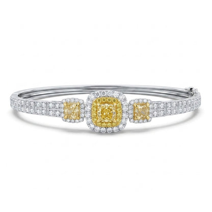 14K 2.00cttw Cushion VS Yellow Diamond 1.15cttw Yellow & White Diamonds Bangle