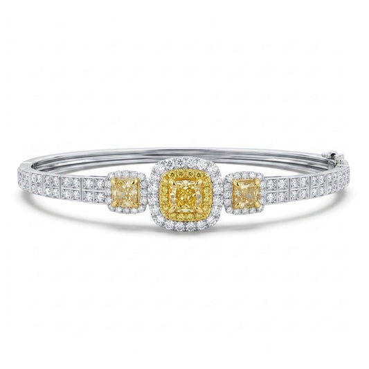 14K 2.00cttw Cushion VS Yellow Diamond 1.15cttw Yellow & White Diamonds Bangle