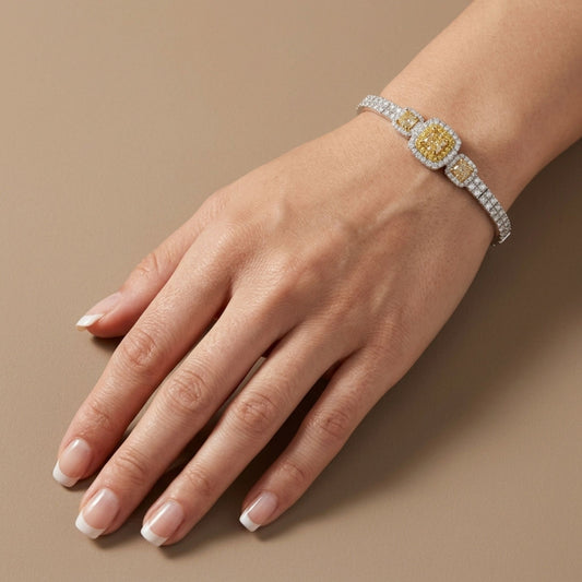 14K 2.00cttw Cushion VS Yellow Diamond 1.15cttw Yellow & White Diamonds Bangle