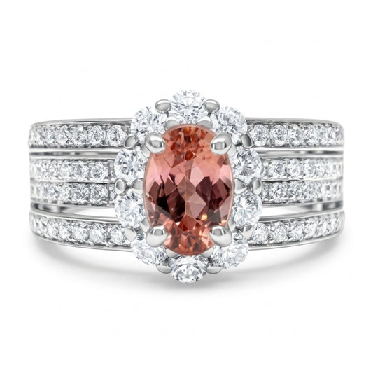 14K 0.70ct Oval Imperial Topaz 0.82cttw VS White Diamonds Ring