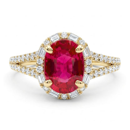 18K 1.19ct Oval Unheated Ruby 0.35cttw VS White Diamonds Ring