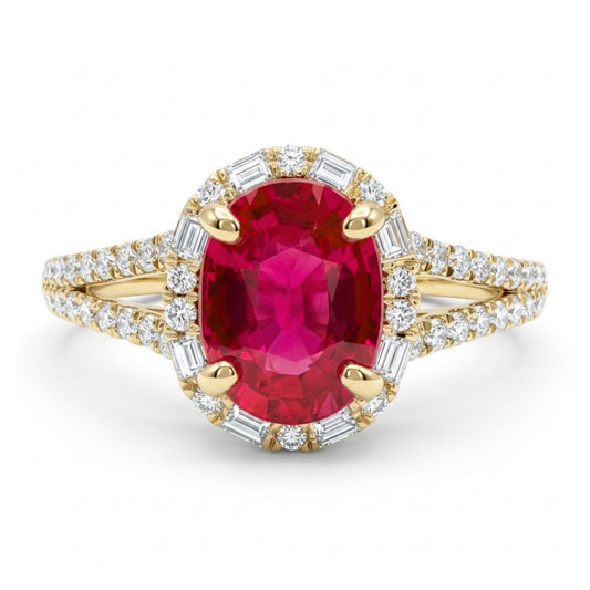 18K 1.19ct Oval Unheated Ruby 0.35cttw VS White Diamonds Ring