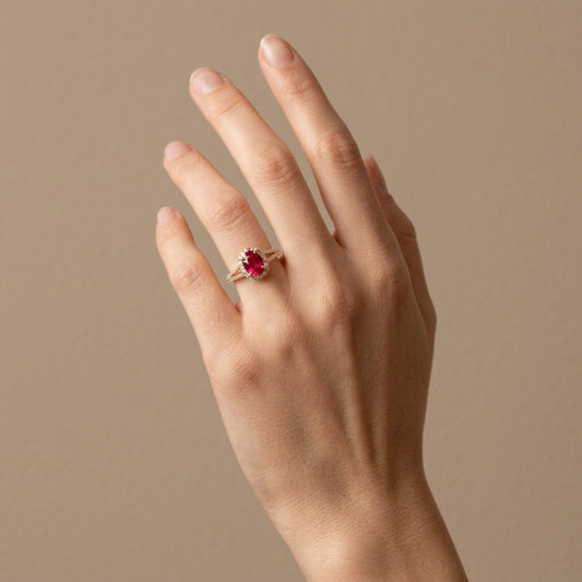 18K 1.19ct Oval Unheated Ruby 0.35cttw VS White Diamonds Ring