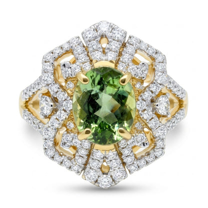 14K 1.23ct Oval Green Paraiba 0.58cttw VS White Diamonds Ring