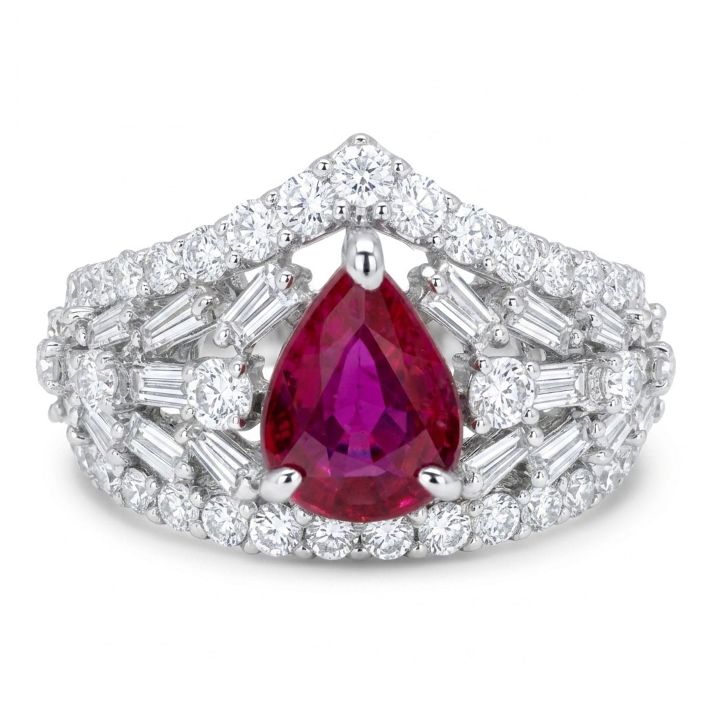 18K 1.05ct Pear Shape Unheated Ruby 1.24cttw VS White Diamonds Ring