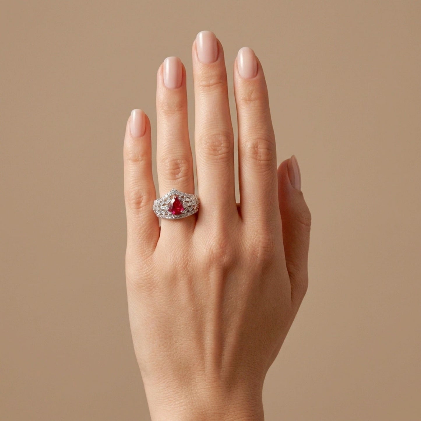 18K 1.05ct Pear Shape Unheated Ruby 1.24cttw VS White Diamonds Ring