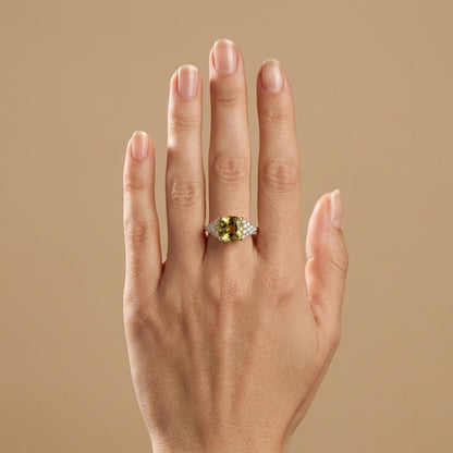 14K 3.74ct Cushion Unheated Golden Zoisite 0.42cttw VS White Diamonds Ring