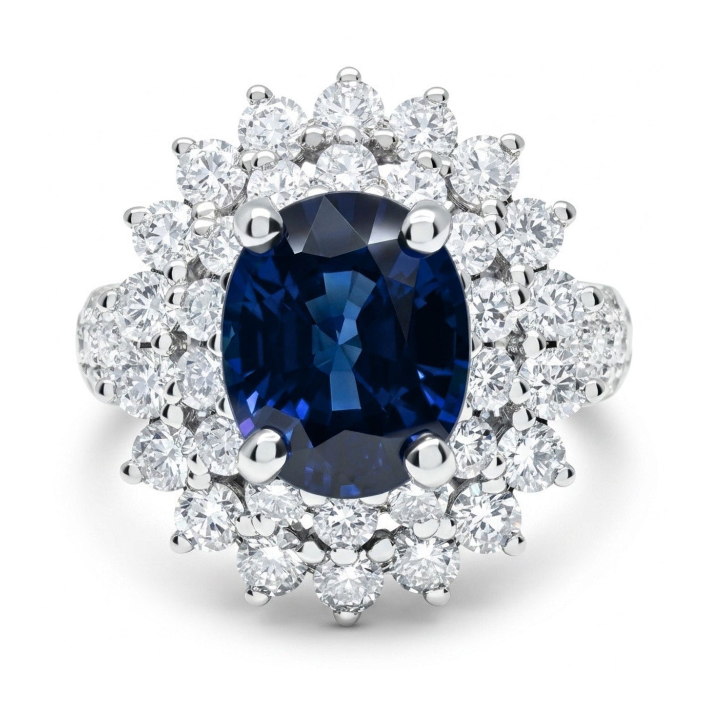 14K 2.65ct Oval Blue Sapphire 1.79cttw VS White Diamonds Ring
