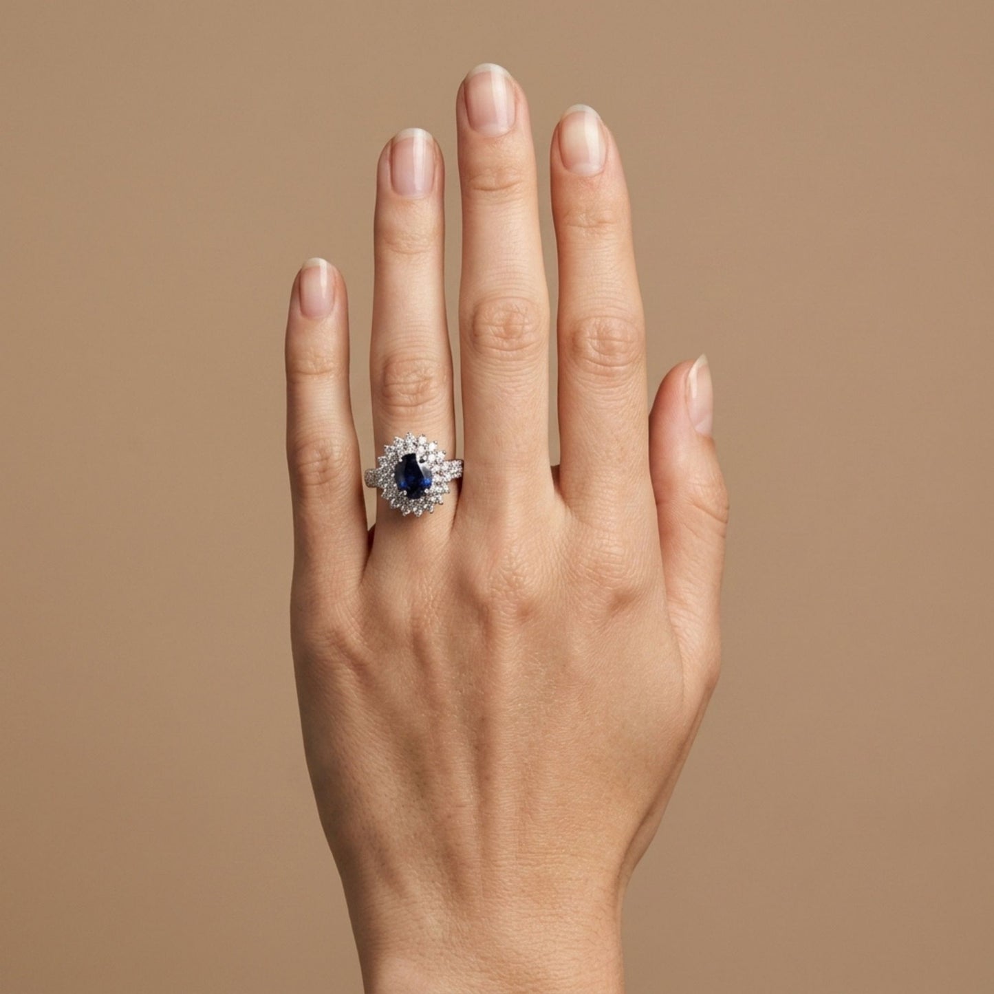14K 2.65ct Oval Blue Sapphire 1.79cttw VS White Diamonds Ring