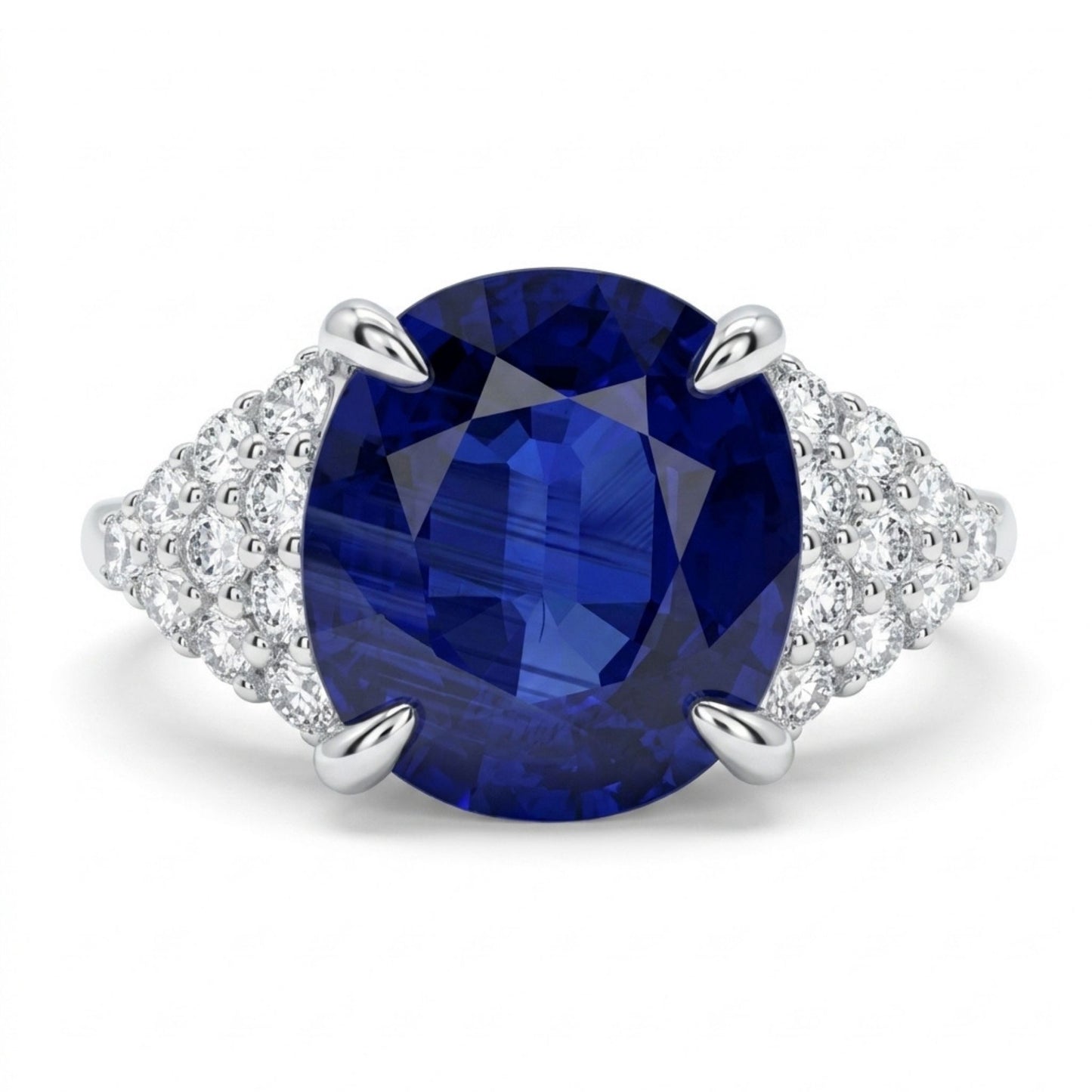 14K 3.94ct Oval Blue Sapphire 0.42cttw VS White Diamonds Ring