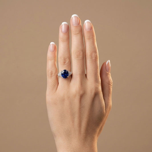 14K 3.94ct Oval Blue Sapphire 0.42cttw VS White Diamonds Ring