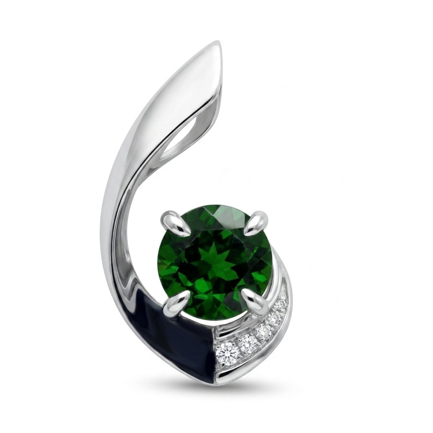 14K 2.95ct Round Chrome Diopside 0.07cttw VS White Diamonds Pendant