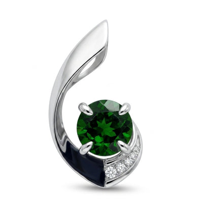 14K 2.95ct Round Chrome Diopside 0.07cttw VS White Diamonds Pendant