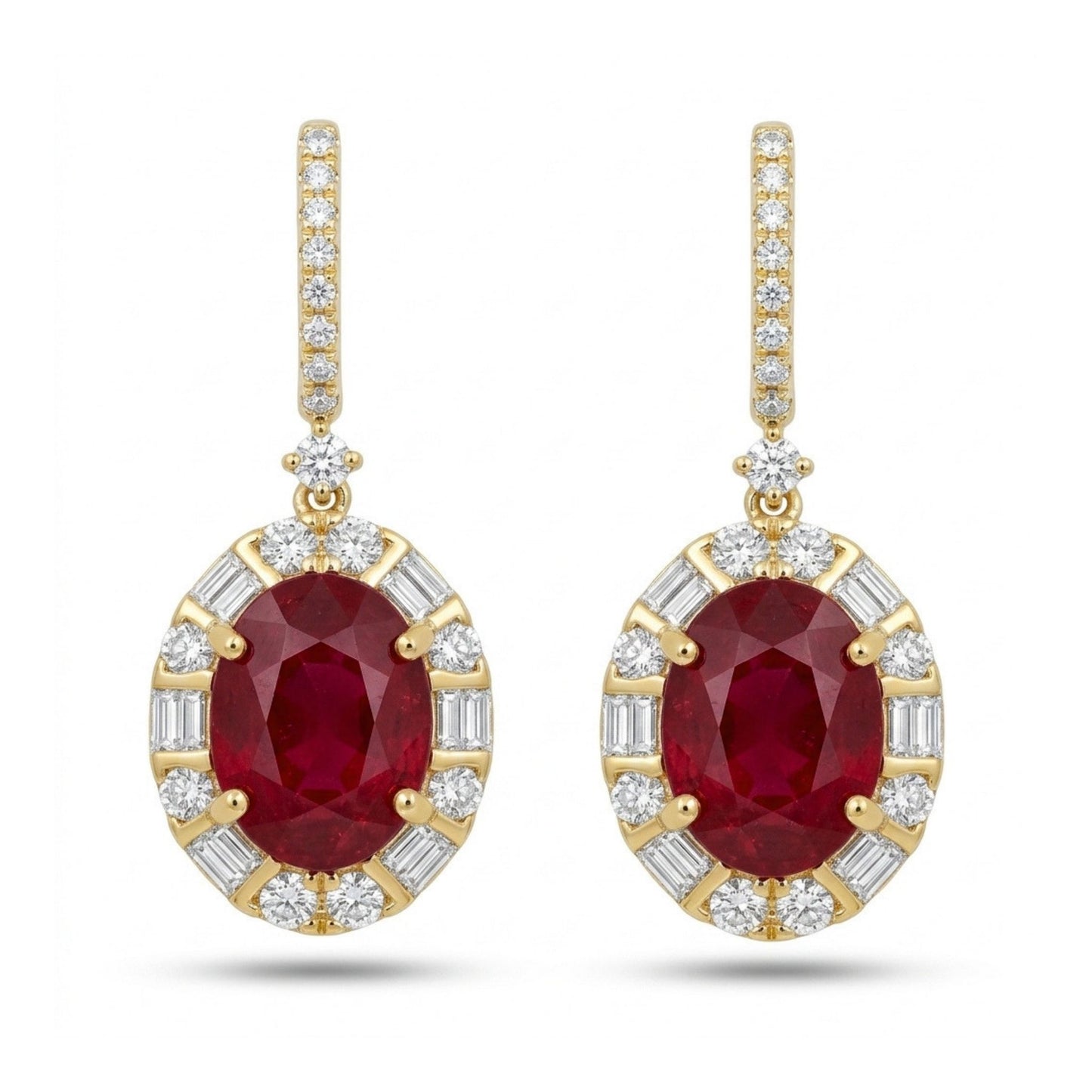 18K 2.76cttw Oval Burma Ruby 0.62cttw VS White Diamonds Drop Earrings