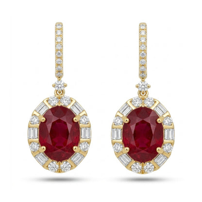 18K 2.76cttw Oval Burma Ruby 0.62cttw VS White Diamonds Drop Earrings