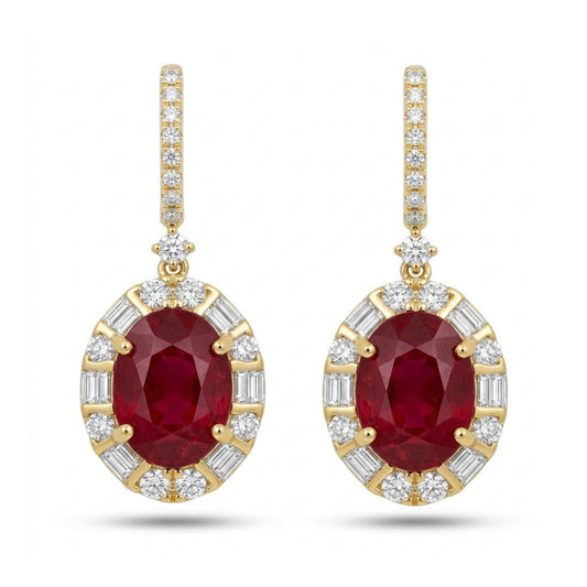 18K 2.76cttw Oval Burma Ruby 0.62cttw VS White Diamonds Drop Earrings
