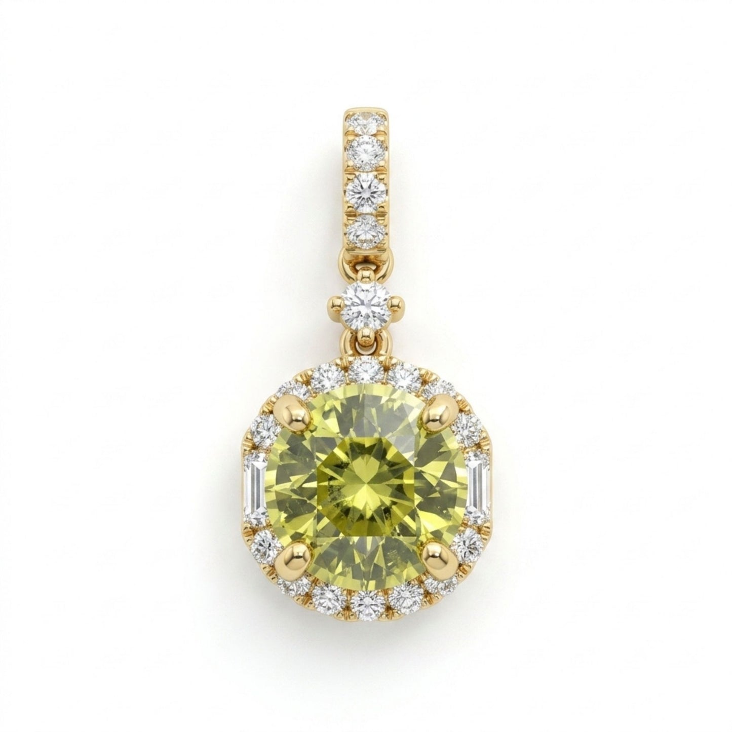 18K 1.65ct Round Unheated Yellow Sapphire 0.28cttw VS White Diamonds Pendant
