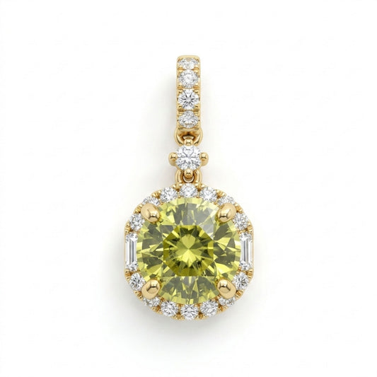 18K 1.65ct Round Unheated Yellow Sapphire 0.28cttw VS White Diamonds Pendant