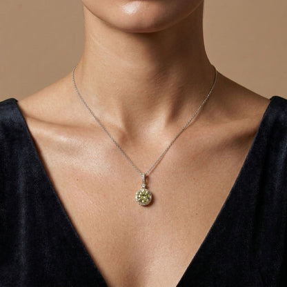18K 1.65ct Round Unheated Yellow Sapphire 0.28cttw VS White Diamonds Pendant