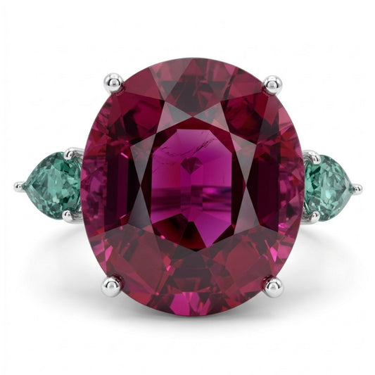 18K 18.04ct Oval Copper Bearing Tourmaline 0.84cttw Trilliant Green Parailba Ring