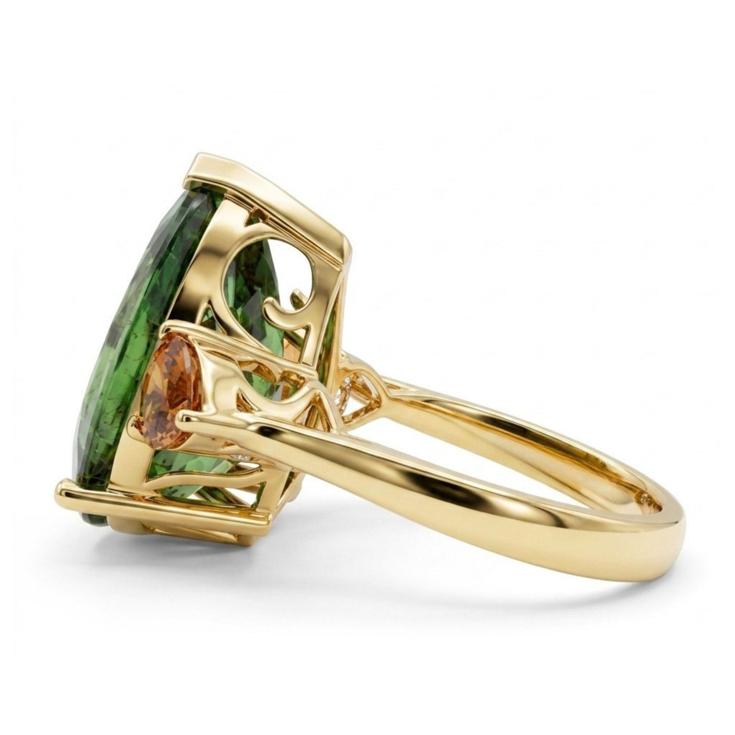 18K 11.39ct Oval Green Paraiba 1.53cttw Pear Shape Mandarin Garnet Ring