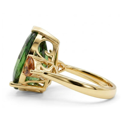 18K 11.39ct Oval Green Paraiba 1.53cttw Pear Shape Mandarin Garnet Ring