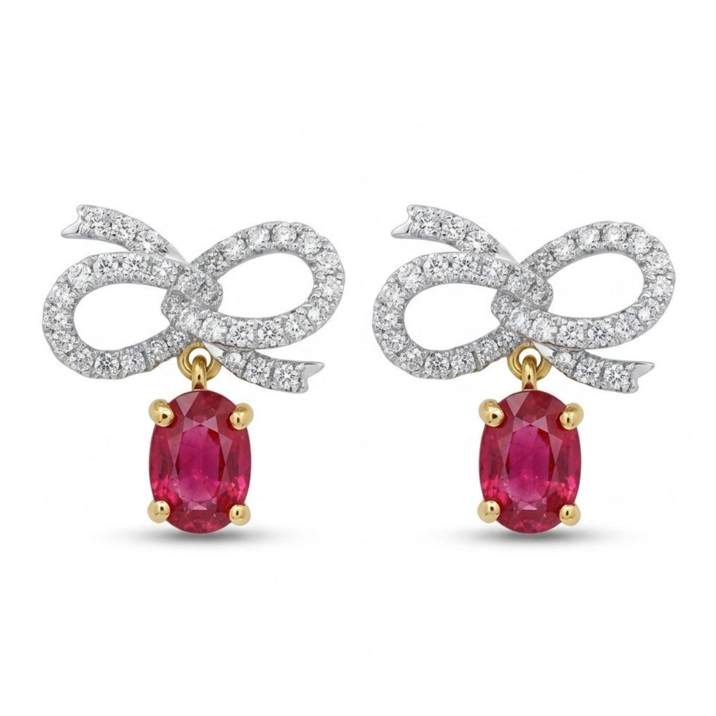 14K 2.13cttw Oval Unheated Ruby 0.61cttw VS White Diamonds Drop Earrings