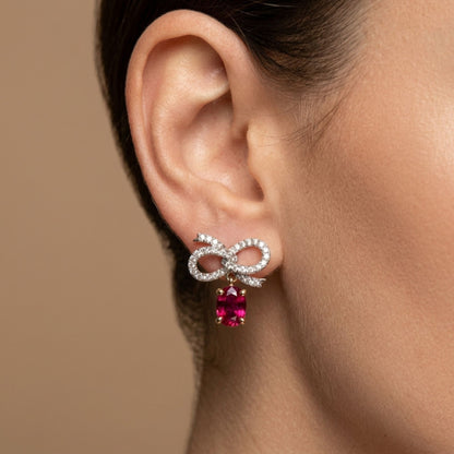 14K 2.13cttw Oval Unheated Ruby 0.61cttw VS White Diamonds Drop Earrings