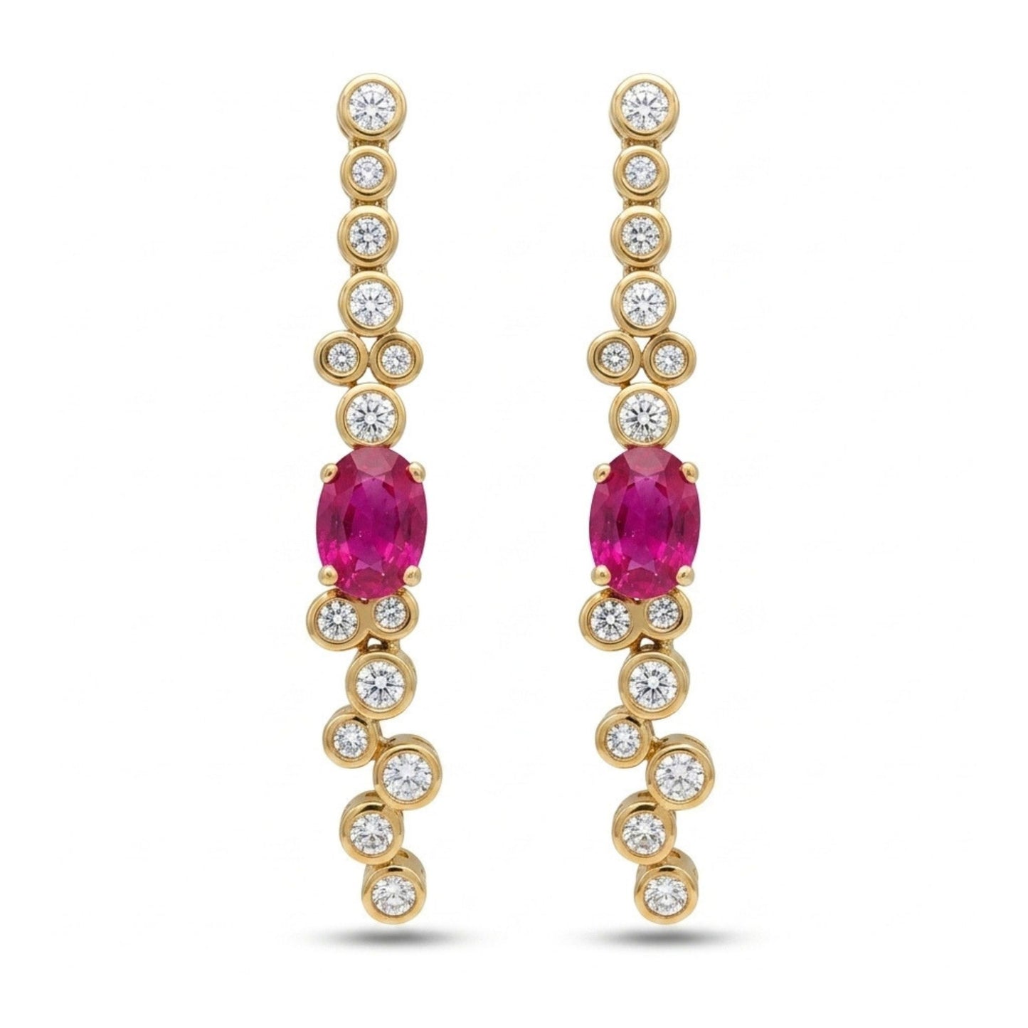 14K 2.10cttw Oval Unheated Ruby 1.00cttw VS White Diamonds Drop Earrings