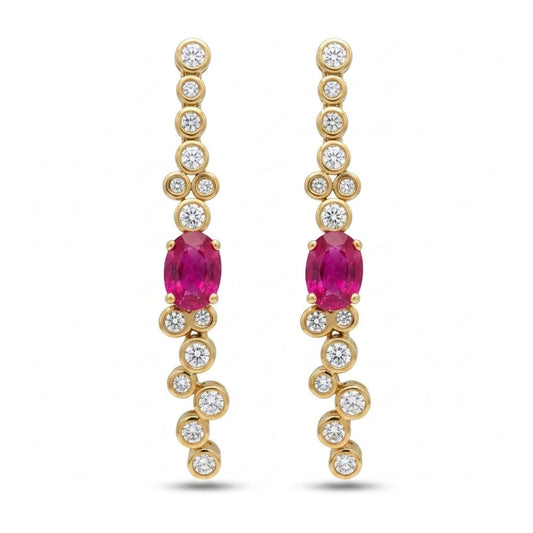 14K 2.10cttw Oval Unheated Ruby 1.00cttw VS White Diamonds Drop Earrings