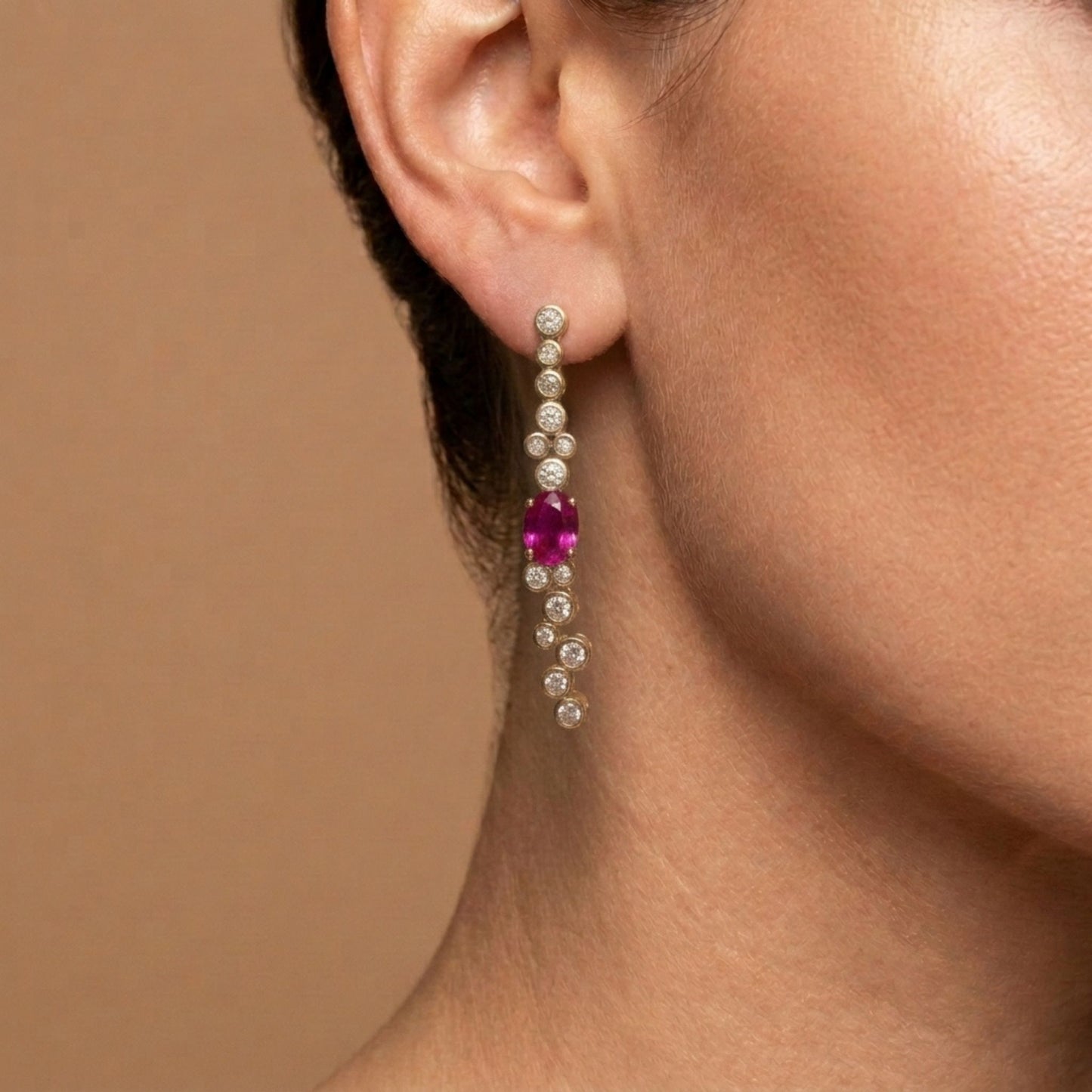 14K 2.10cttw Oval Unheated Ruby 1.00cttw VS White Diamonds Drop Earrings